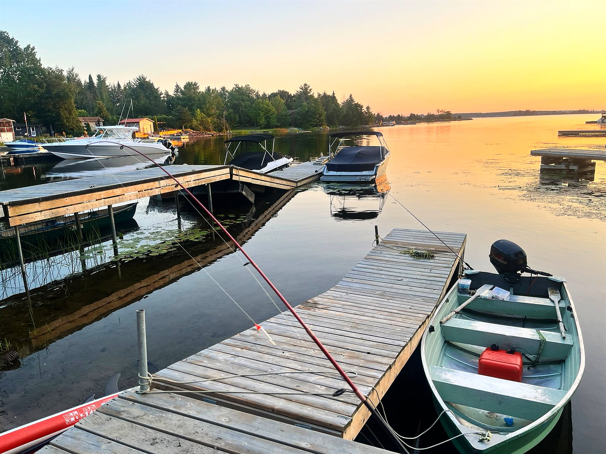 Sunset over the water from the private dock